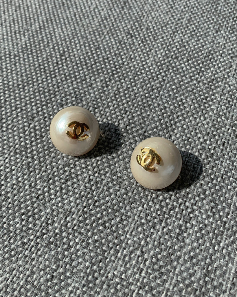 Vintage Chanel CC Logo Faux Pearl Earrings