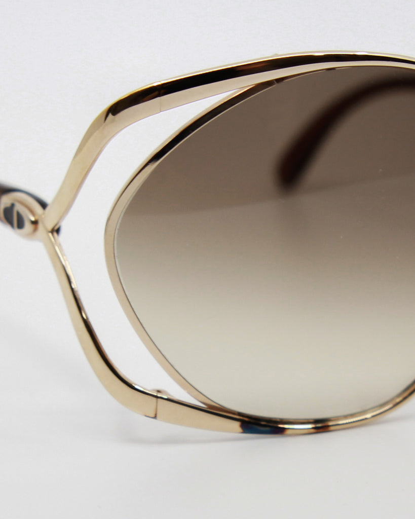 1970s Christian Dior Huge Gilded Gold Tone Frame Sunglasses