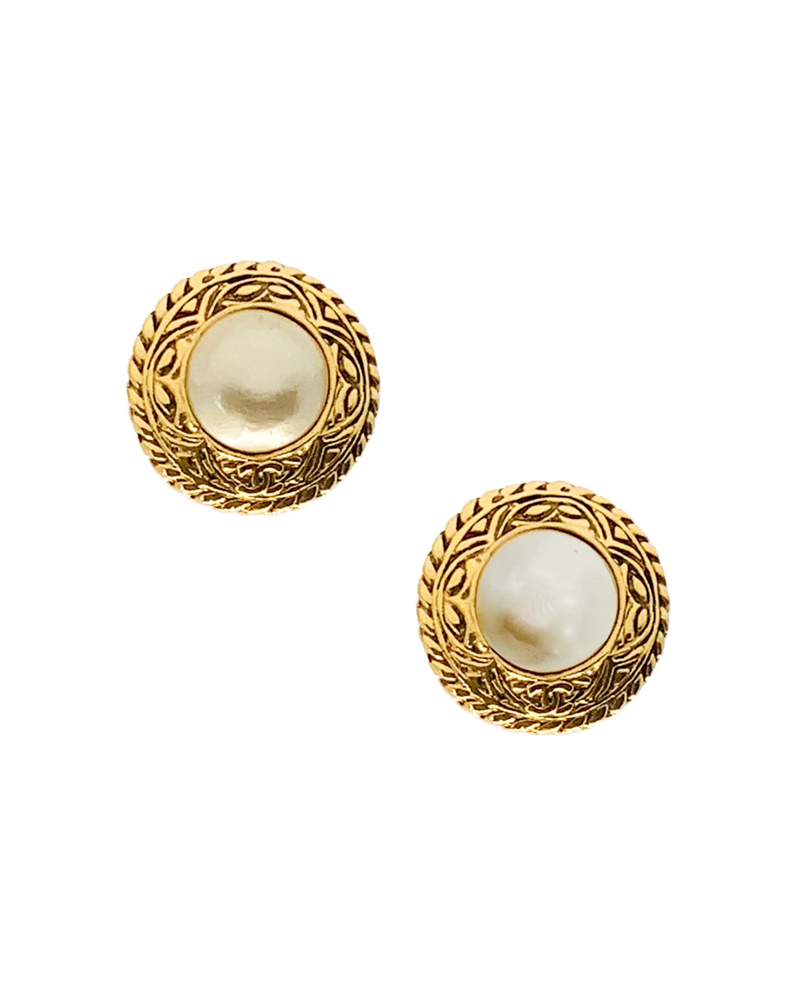 Vintage Chanel Diamante Clip Back Earrings Pearls Costume Gold