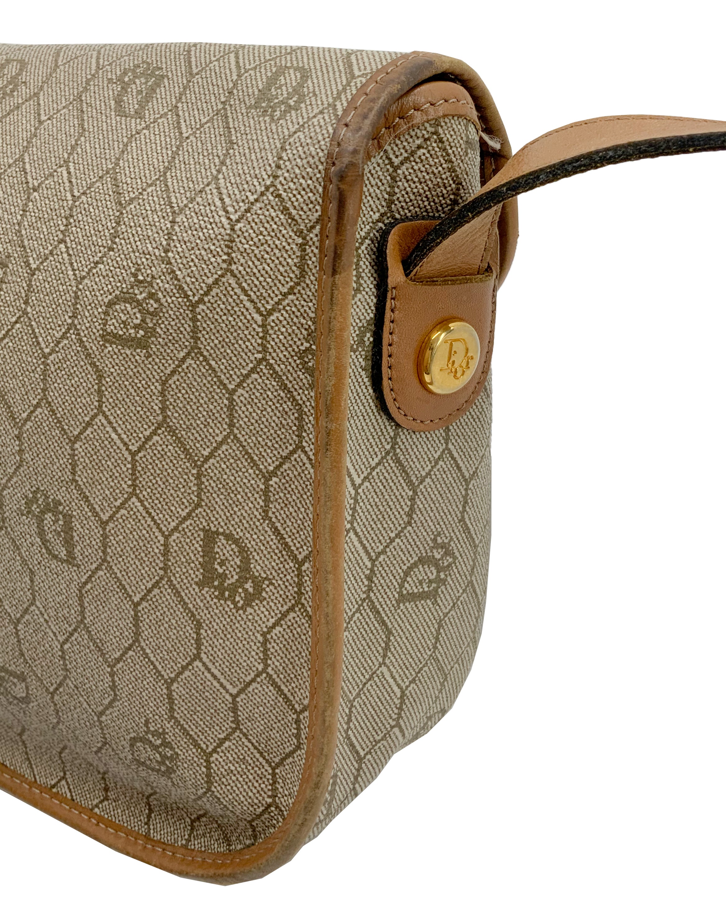 Vintage 70s Christian Dior Honeycomb Monogram Canvas Leather Bag