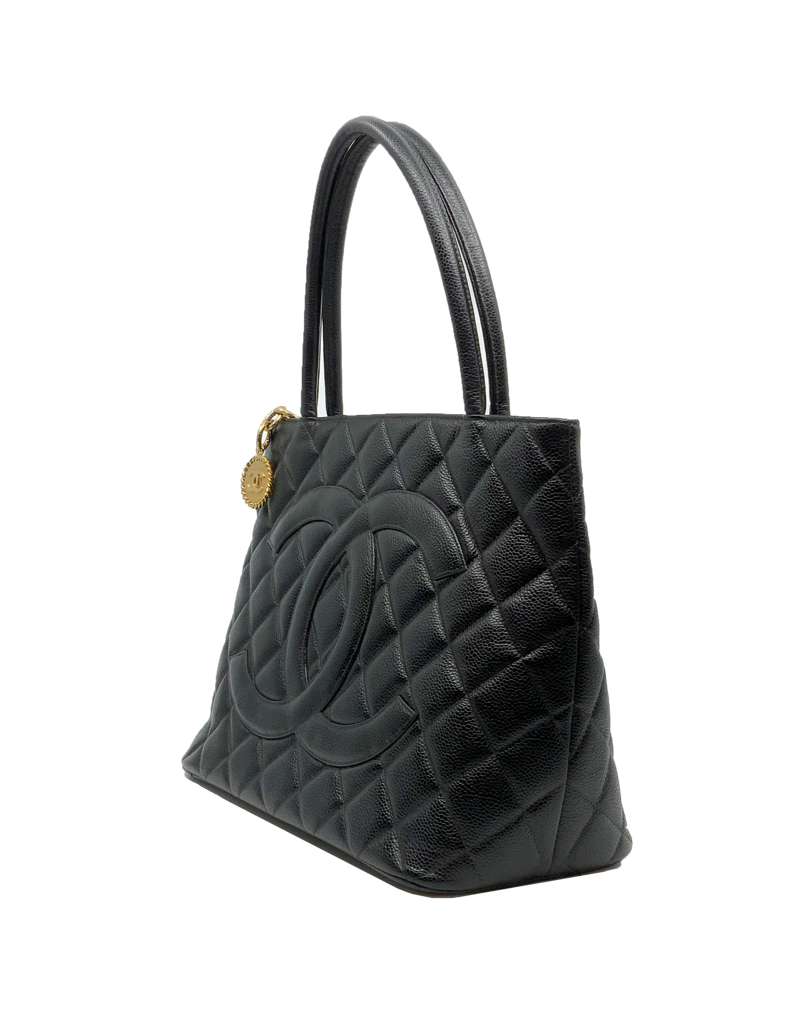 CHANEL Black Caviar CC Quilted Medallion Tote Bag