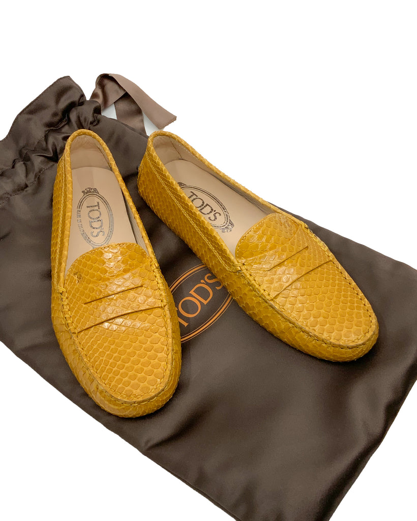 Pre-owned Tod's Yellow Python Gommino Driving Shoes
