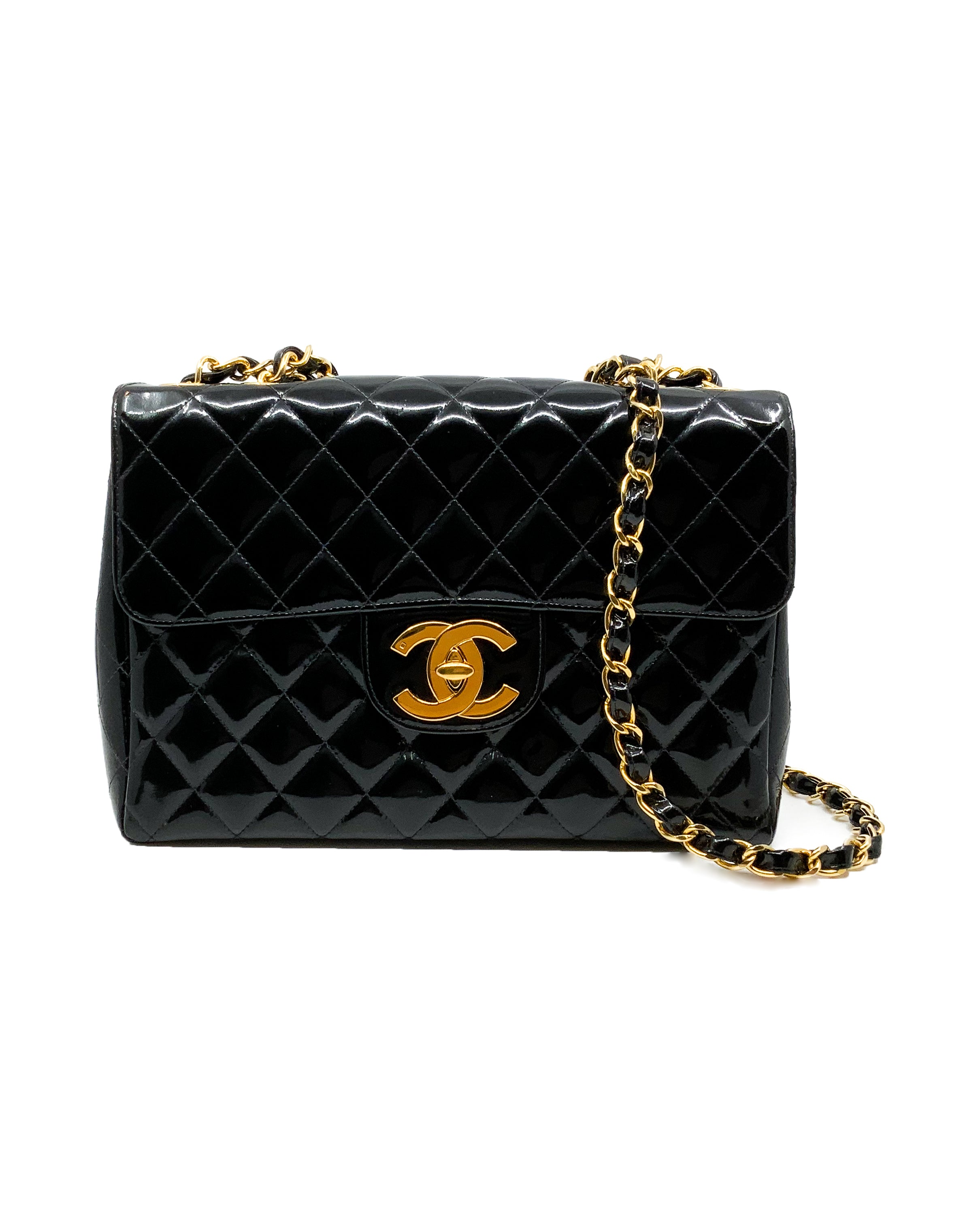 Chanel Black Patent Leather Jumbo Classic Double Flap Bag Chanel