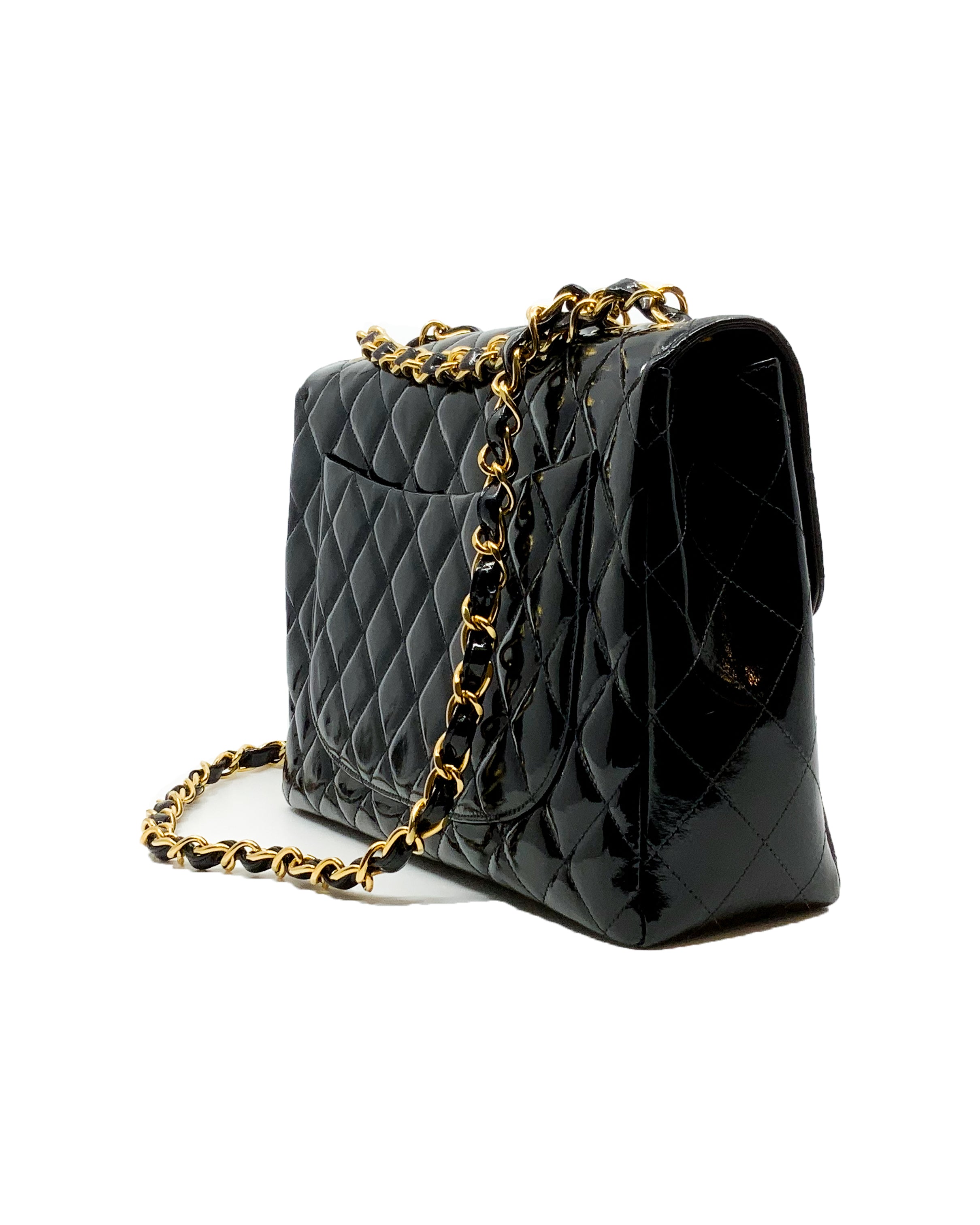 Vintage Chanel Black Denim Maxi Classic Flap Shoulder Bag